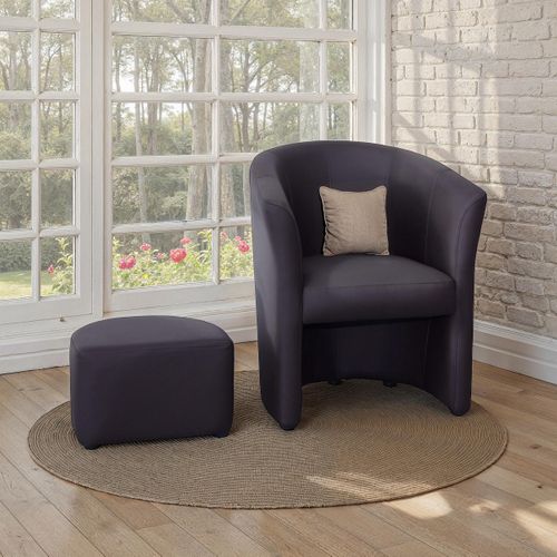 Fauteuil cabriolet et pouf CLAYTON PU gris anthracite