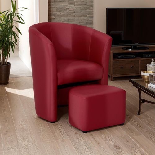 Fauteuil cabriolet et pouf CLAYTON PU rouge