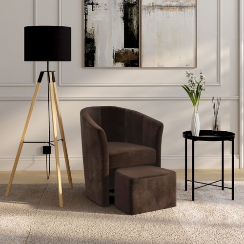 Fauteuil cabriolet et pouf CLAYTON tissu Gobi marron foncé
