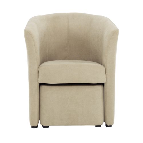 Fauteuil cabriolet et pouf CLAYTON tissu Soro camel