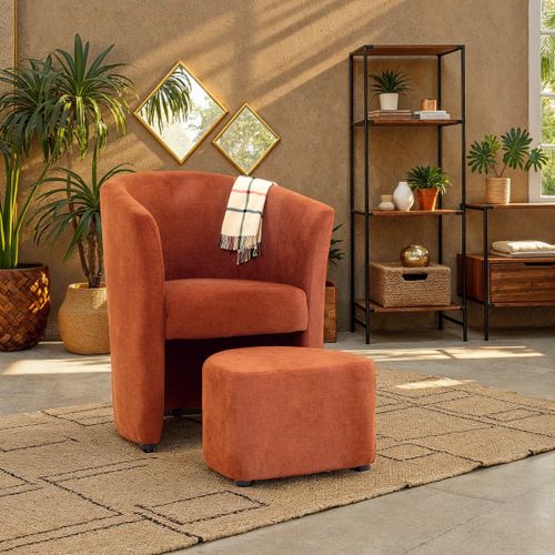 Fauteuil cabriolet et pouf CLAYTON tissu Soro terracotta