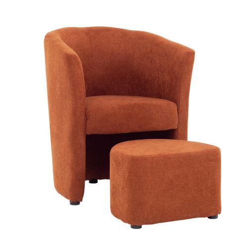 Fauteuil cabriolet et pouf CLAYTON tissu Soro terracotta