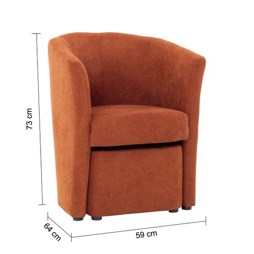 Fauteuil cabriolet et pouf CLAYTON tissu Soro terracotta