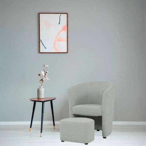 Fauteuil cabriolet et pouf CLAYTON II tissu guilty cement