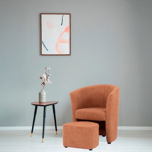 Fauteuil cabriolet et pouf CLAYTON II tissu guilty rouille