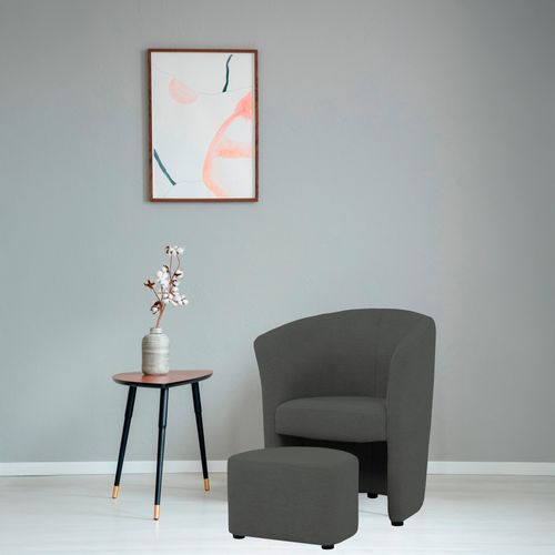 Fauteuil cabriolet et pouf CLAYTON II tissu guilty anthracite