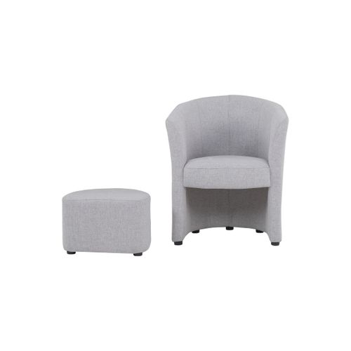 Fauteuil cabriolet et pouf CLAYTON II tissu neve gris clair