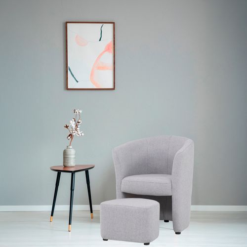 Fauteuil cabriolet et pouf CLAYTON II tissu neve gris clair