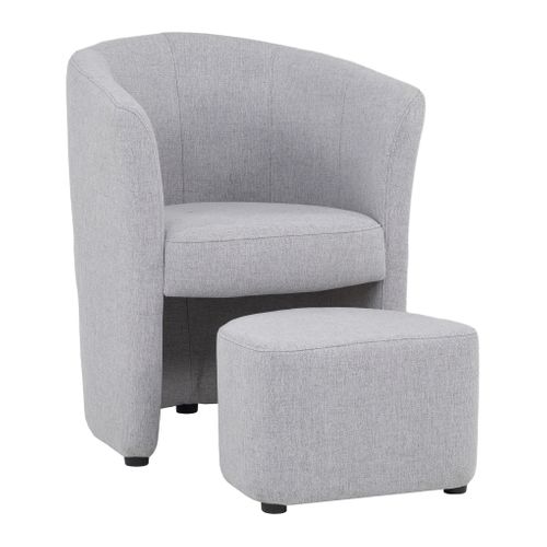 Fauteuil cabriolet et pouf CLAYTON II tissu neve gris clair