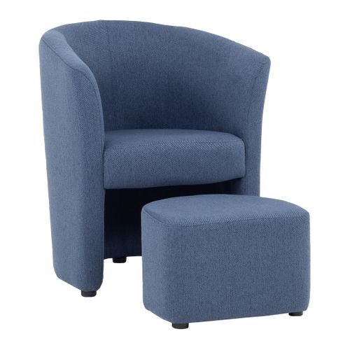 Fauteuil cabriolet et pouf CLAYTON II tissu neve bleu foncé