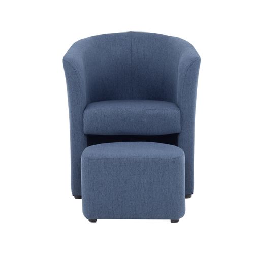 Fauteuil cabriolet et pouf CLAYTON II tissu neve bleu foncé