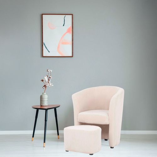 Fauteuil cabriolet et pouf CLAYTON II tissu lincoln beige