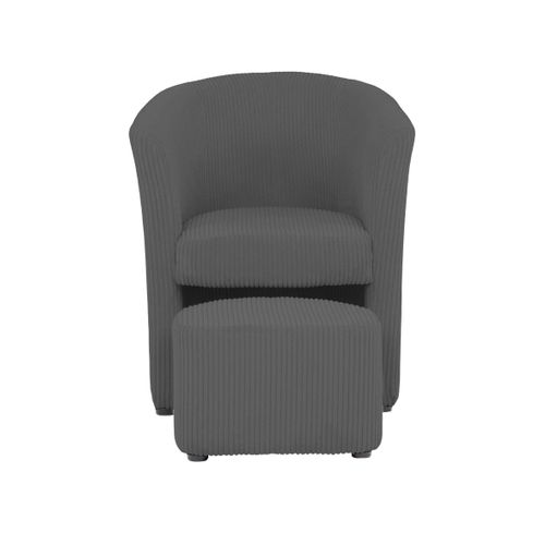 Fauteuil cabriolet et pouf CLAYTON II tissu lincoln gris foncé