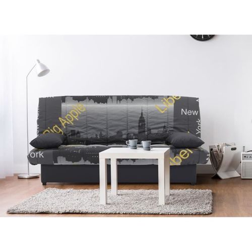 Banquette Clic Clac 3 Places - Motif New York Jaune - Style Contemporain - L 190 X P92 Cm