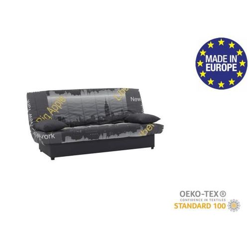 Banquette Clic Clac 3 Places - Motif New York Jaune - Style Contemporain - L 190 X P92 Cm