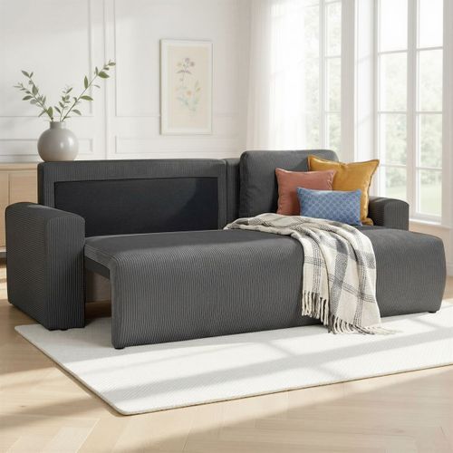 Canapé d'angle convertible MILO tissu anthracite