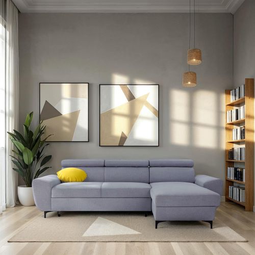 Canapé d'angle méridienne WESLEY réversible tissu loft gris