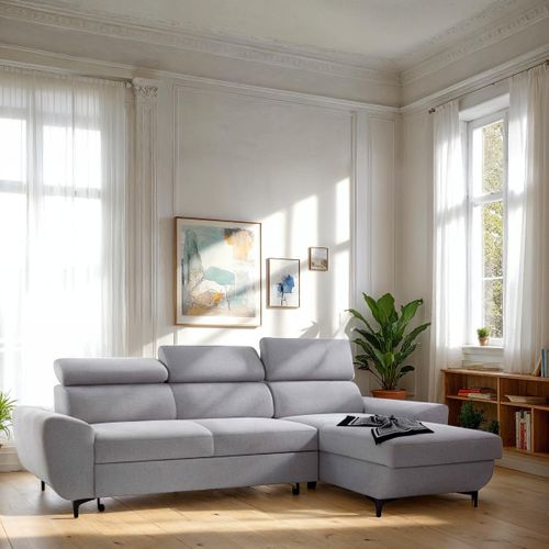 Canapé d'angle méridienne WESLEY réversible tissu loft beige