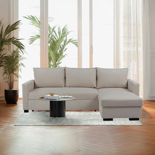 Canapé d'angle convertible NATHAN tissu beige