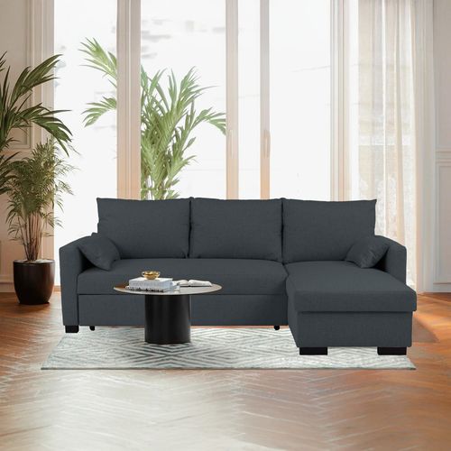 Canapé d'angle convertible méridienne réversible ARTHUR tissu gris foncé