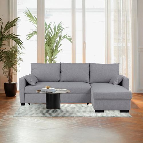 Canapé d'angle convertible méridienne réversible ARTHUR tissu gris clair