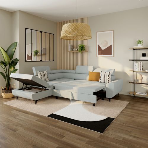 Canapé d'angle convertible gauche SANTIAGO tissu gris