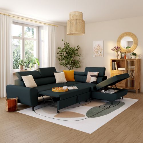 Canapé d'angle convertible droit SANTIAGO tissu anthracite