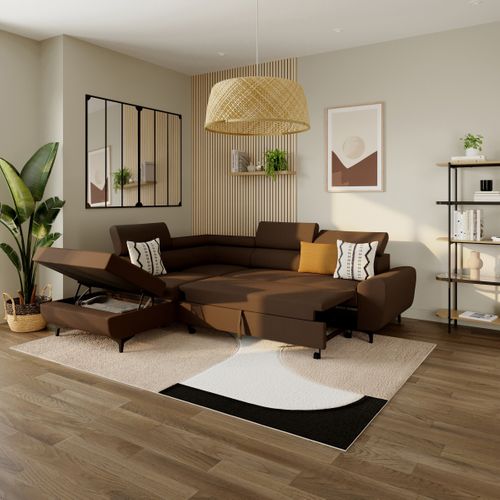 Canapé d'angle convertible gauche SANTIAGO tissu rouille