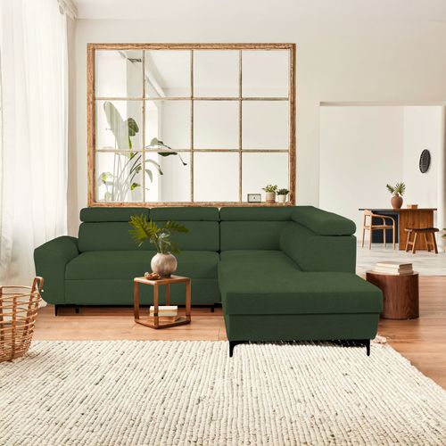 Canapé d'angle convertible SANTIAGO tissu kaki