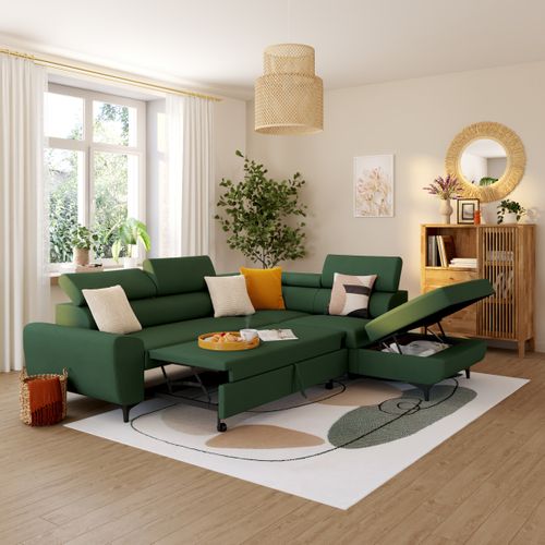 Canapé d'angle convertible SANTIAGO tissu kaki