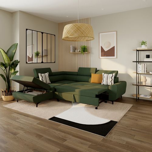 Canapé d'angle convertible SANTIAGO tissu kaki