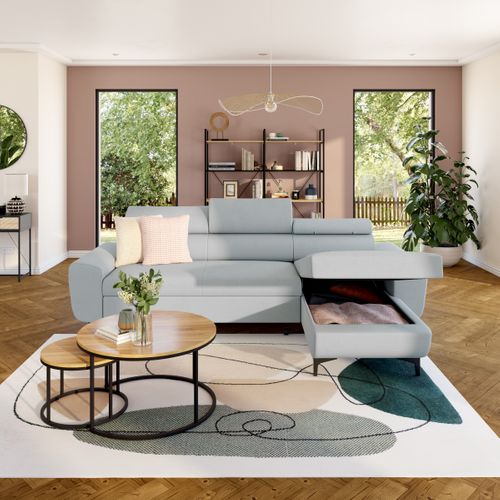 Canapé d'angle méridienne SANTIAGO réversible tissu gris