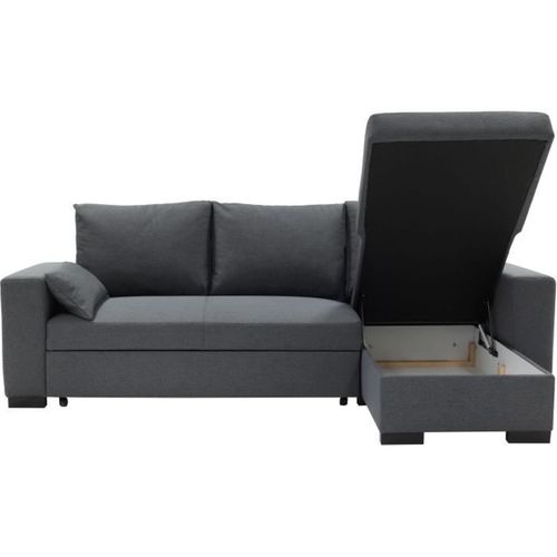 Canapé D'angle Convertible - Morgan - 3 Places - Anthracite Avec Coffre Et Coussins Déco - 236x143x