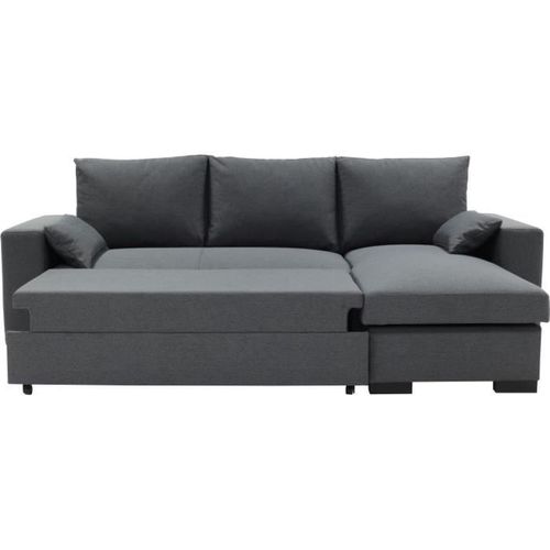Canapé D'angle Convertible - Morgan - 3 Places - Anthracite Avec Coffre Et Coussins Déco - 236x143x
