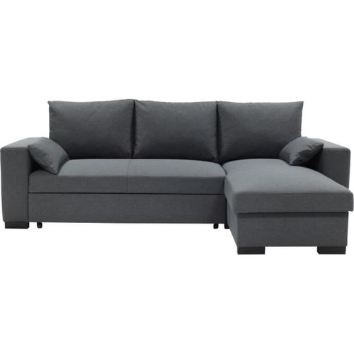 Canapé D'angle Convertible - Morgan - 3 Places - Anthracite Avec Coffre Et Coussins Déco - 236x143x