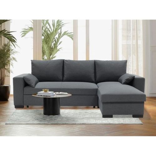 Canapé D'angle Convertible - Morgan - 3 Places - Anthracite Avec Coffre Et Coussins Déco - 236x143x