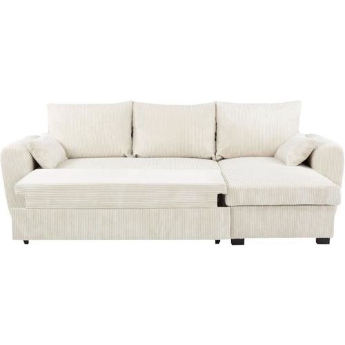 Canapé D'angle Convertible Réversible - 3 Places - Max - Tissu Lincoln Beige - Coffre - 240x143x85