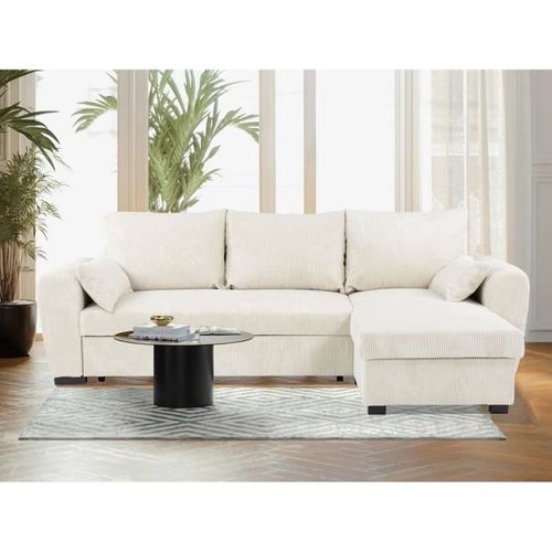Canapé D'angle Convertible Réversible - 3 Places - Max - Tissu Lincoln Beige - Coffre - 240x143x85