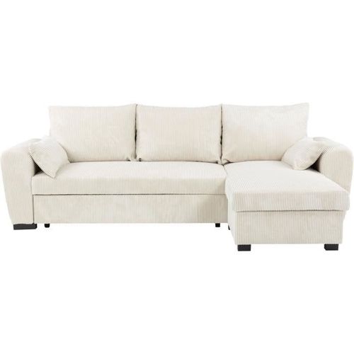 Canapé D'angle Convertible Réversible - 3 Places - Max - Tissu Lincoln Beige - Coffre - 240x143x85