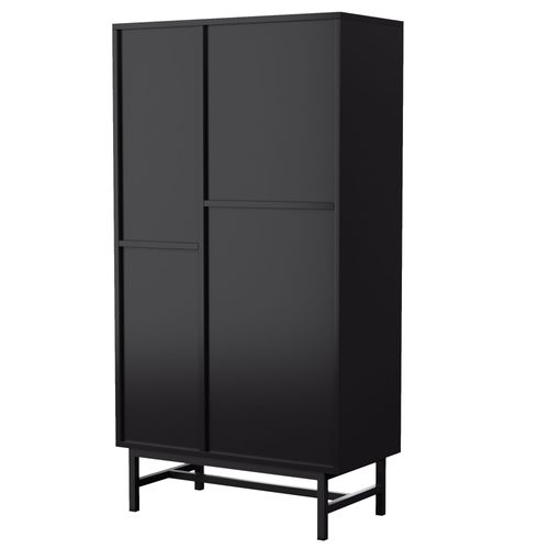 Buffet Haut Avec LED - 1 Porte + 2 Tiroirs + 6 Compartimentd - Naturel + Noir