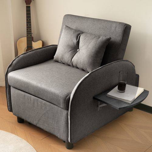 Fauteuil Escamotable En Lin - Avec Tables D'appoint Pliantes - Gris