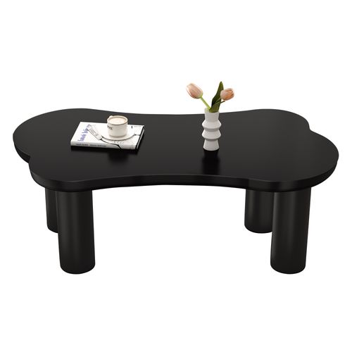 Table Basse En Mdf - Plateau Incurvé Irrégulier Et Élégant - Noir