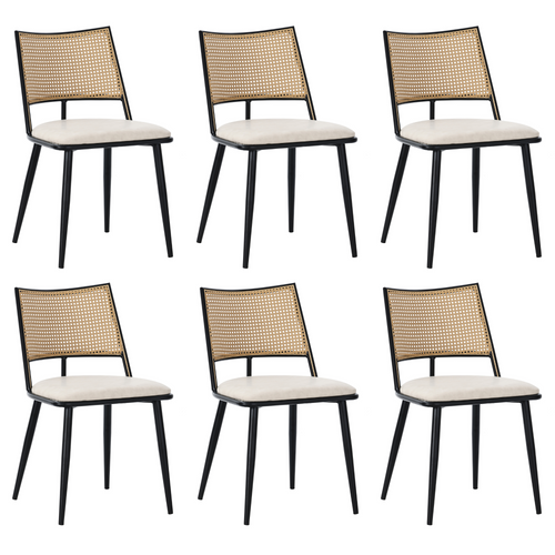 Lot De 6 Chaises De Salle à Manger Avec Coussin En Similicuir Et Dossier En Rotin Pe - Noir