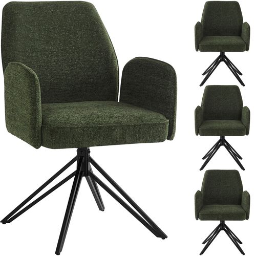 Lot De 4 Chaises Pivotantes Avec Accoudoirs - En Velours - Style De Mode Moderne - Vert Sapin