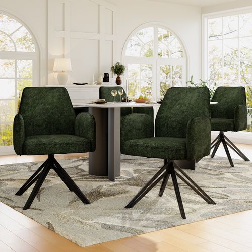 Lot De 4 Chaises Pivotantes Avec Accoudoirs - En Velours - Style De Mode Moderne - Vert Sapin