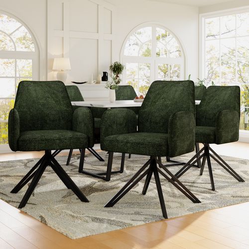 Lot De 4 Chaises Pivotantes Avec Accoudoirs - En Velours - Style De Mode Moderne - Vert Sapin