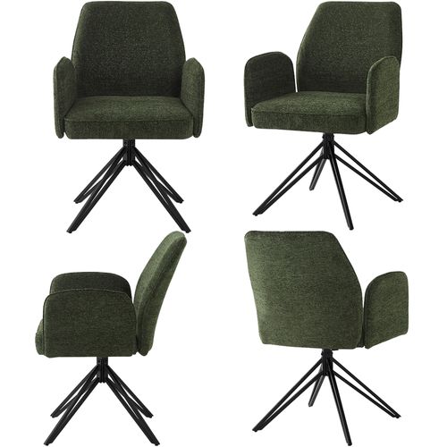 Lot De 4 Chaises Pivotantes Avec Accoudoirs - En Velours - Style De Mode Moderne - Vert Sapin
