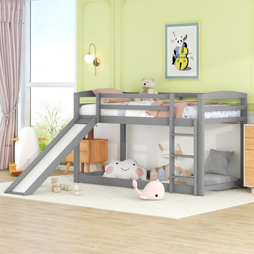 Lit Superposé En Pin Avec Barrières Anti-chutes + Échelle + Toboggan - 90x200cm - Gris