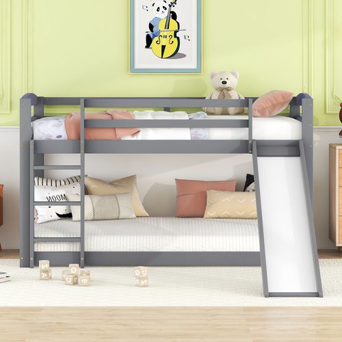 Lit Superposé En Pin Avec Barrières Anti-chutes + Échelle + Toboggan - 90x200cm - Gris