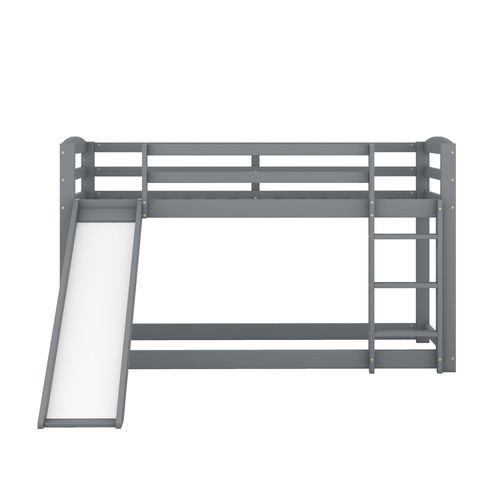 Lit Superposé En Pin Avec Barrières Anti-chutes + Échelle + Toboggan - 90x200cm - Gris